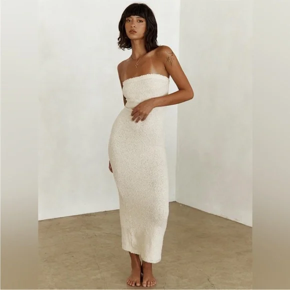 NWT Princess Polly Cream Cloud Strapless Boucle Maxi Dress Size 2 New - Picture 12 of 15